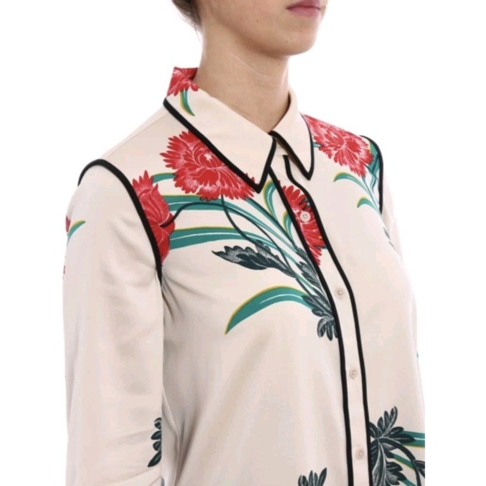 Diane Von FurstenbergFloral Stretch Silk Button ShirtCareer Woman 0 Piping